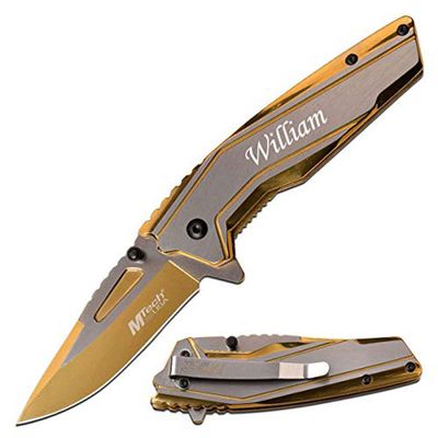 GIFTS INFINITY Custom Pocket Knife with Free Engraving | Knife with Clip | 8" Overall | 3.5" Stainless Steel Blade | Laser Engraved Gift for Men & Women | Everyday Carry Knife (MT-A1117GD)