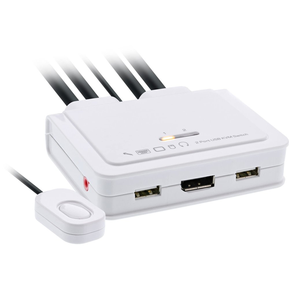 InLine 63613I KVM Switch 2-Way DisplayPort 1.2 4K USB with Audio Integrated Cable