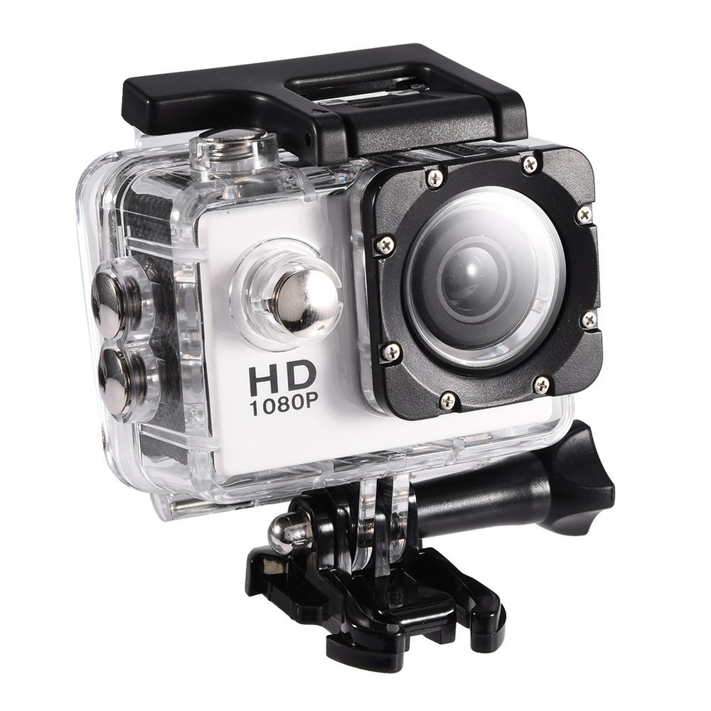 Action Camera Kit 1080P 12MP 30m Outdoor Sports Video Camera USB 2.0 Underwater Cam Full LCD Mini Camcorder with 900mAh Rechargeable Batteries and Mounting Accessories Kits(White)