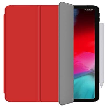 Nakedcellphone Case for iPad Pro 12.9, RED Folding Folio [Viewing Stand] Premium Protective Smart Magnetic Slim Cover with [AUTO Sleep/Wake] for Apple iPad Pro 12.9" (2018) A1876, A1895, A1983
