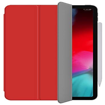 Nakedcellphone Case for iPad Pro 12.9, RED Folding Folio [Viewing Stand] Premium Protective Smart Magnetic Slim Cover with [AUTO Sleep/Wake] for Apple iPad Pro 12.9" (2018) A1876, A1895, A1983