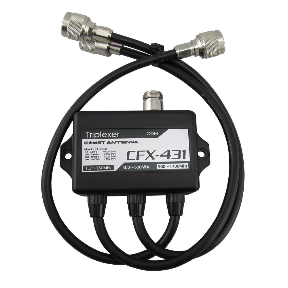Comet CFX-431A Triplexer/RF Combiner-Splitter, 1.3150 MHz & 350500 MHz & 8401400 MHz, 1000 W PEP (HF) / 500 W & 200 W, 50 dB Isolation, N-Female & PL-259