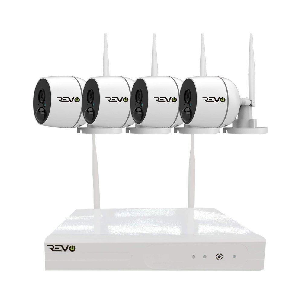 REVO America Wireless 4Ch. Security System - 1TB Full-HD Wi-Fi NVR, 4 x 1080p Audio Capable Indoor/Outdoor Bullet Cameras with Built-in PIR - Remote Access via Smart Phone, Tablet and PC