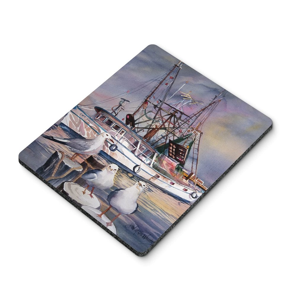 Caroline's Treasures JMK1196MP "Sea Gulls and Shrimp Boats Mouse Pad, Hot Pad or Trivet" for Home Office Gaming Working Computers Laptop Mouse Mat,Washable Large Mousepad