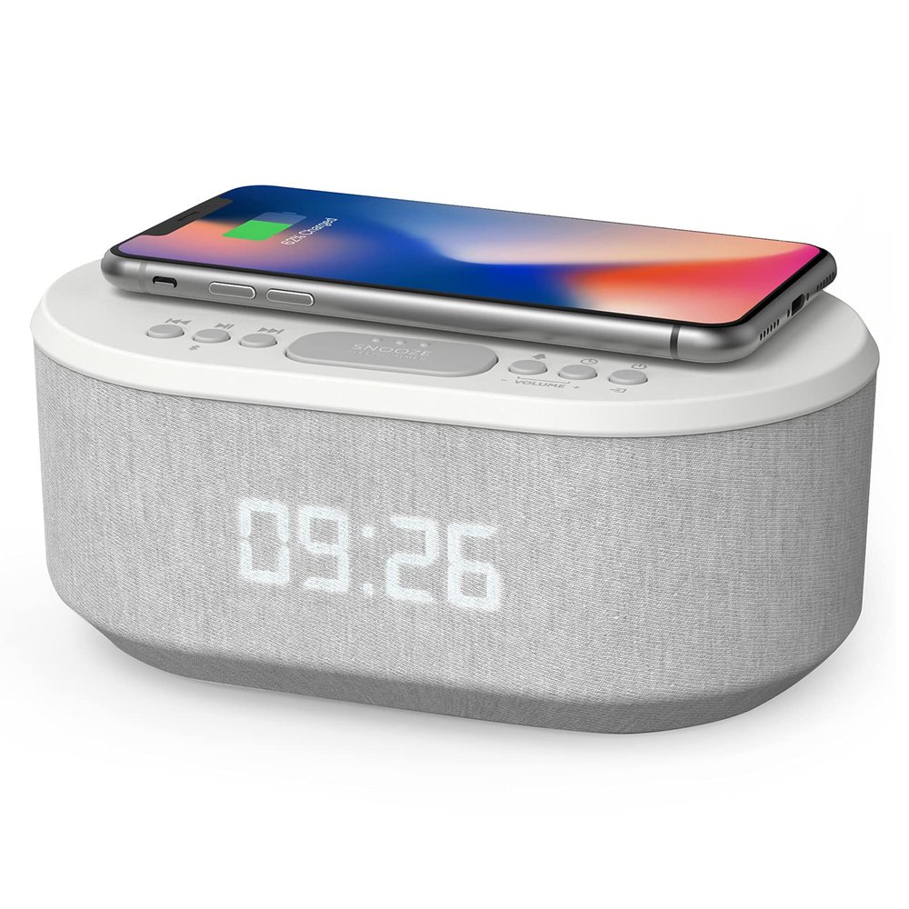 i box Dawn RadioFM , Bluetooth Wireless Speaker, Fast Charging, Clock Radio, LED Display, USB Charger, Dimmable Night Light, Alarm Clock Feature, Wireless Charger, Digital Clock, Dual Alarm (White)