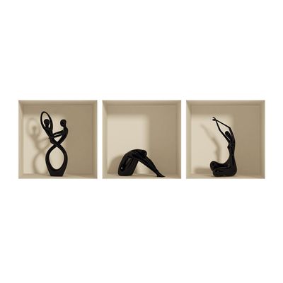 3D Effect Adhesive Stickers | Wall Decoration Sticker Statues Design Trompe L'Oeil Bedroom and Living Room Set of 3 Pieces 30 x 30 cm