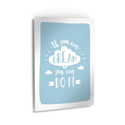Smile Art Design If You Can Dream You Can Do It Lettering Blue Background METAL PRINT Kids Room Decor Metal Wall Art Baby Room Decor Kids Room Decor Nursery Decor Made in the USA- 17x11