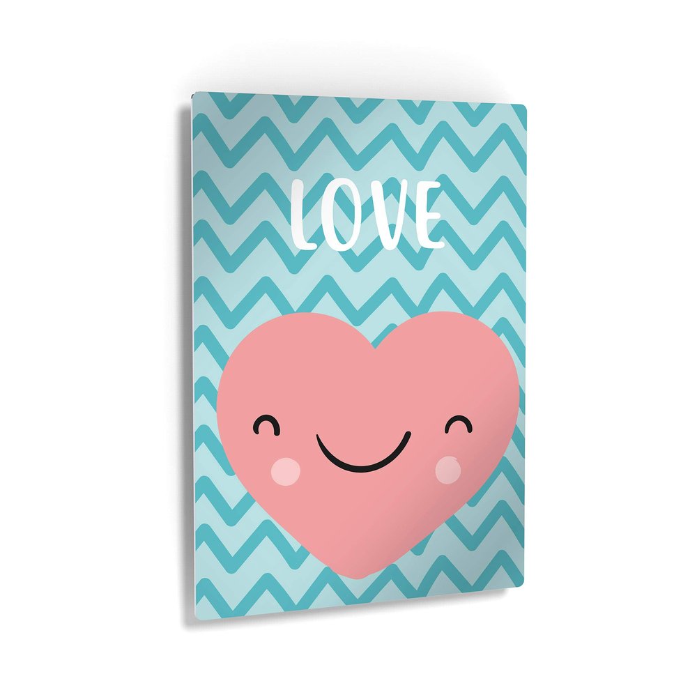 Smile Art Design Lovely Heart Love Lettering Blue Background METAL PRINT Kids Room Decor Metal Wall Art Baby Room Decor Kids Room Decor Nursery Decor Made in the USA- 24x16