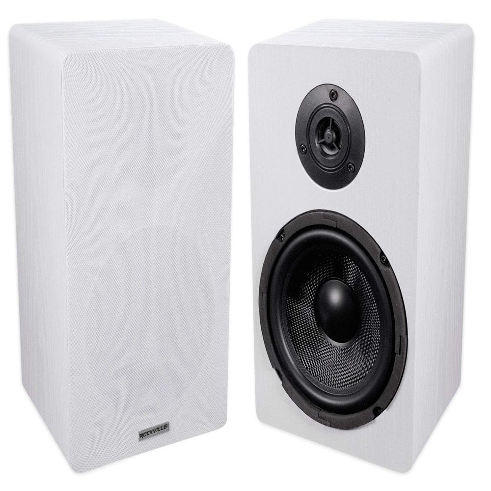 Pair Rockville RockShelf 68W White 6.5" Home Bookshelf Speakers W/Kevlar Woofers