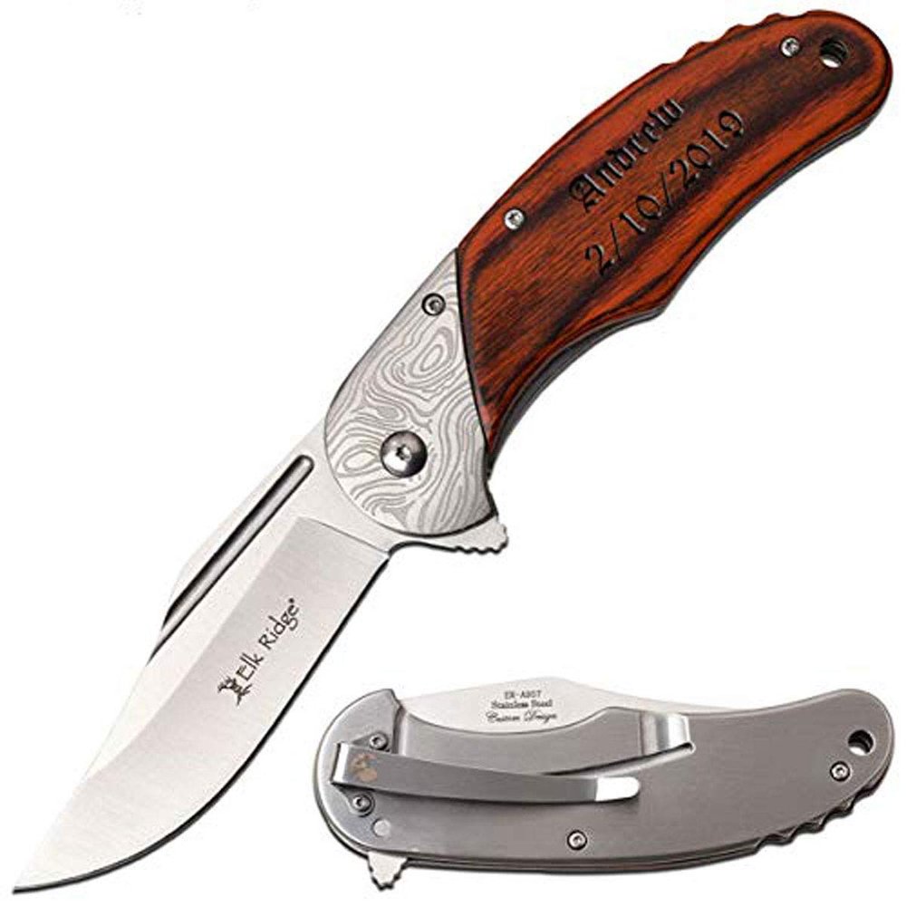 Personalized Laser Engraved Pocket Knife, Fathers Day, Groomsmen Gift, Graduation Gifts, Gifts for Men Free Engraving Gifts for Men Free Engraving (ER-A957BR)
