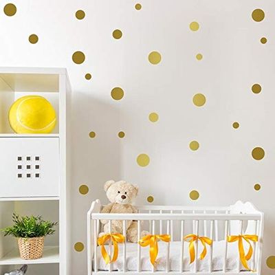 Assorted Sizes 268 PCS Removable Matte Gold Polka Dot Mix Wall Decals for Kids Room Decoration +Dots, Polka+Stickers+Easy to Peel Easy to Stick + Metallic Vinyl Decor by BUGYBAGY (Gold)