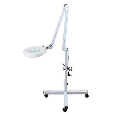 ElectroOptix Magnifying Glass with Light and Stand Hands Free, Adjustable Rolling Floor Stand Magnifier with 4 Wheels, White Facial Magnifying Lamp 5X,10x,15x for Reading, Repair, Beauty (Size : 5X)