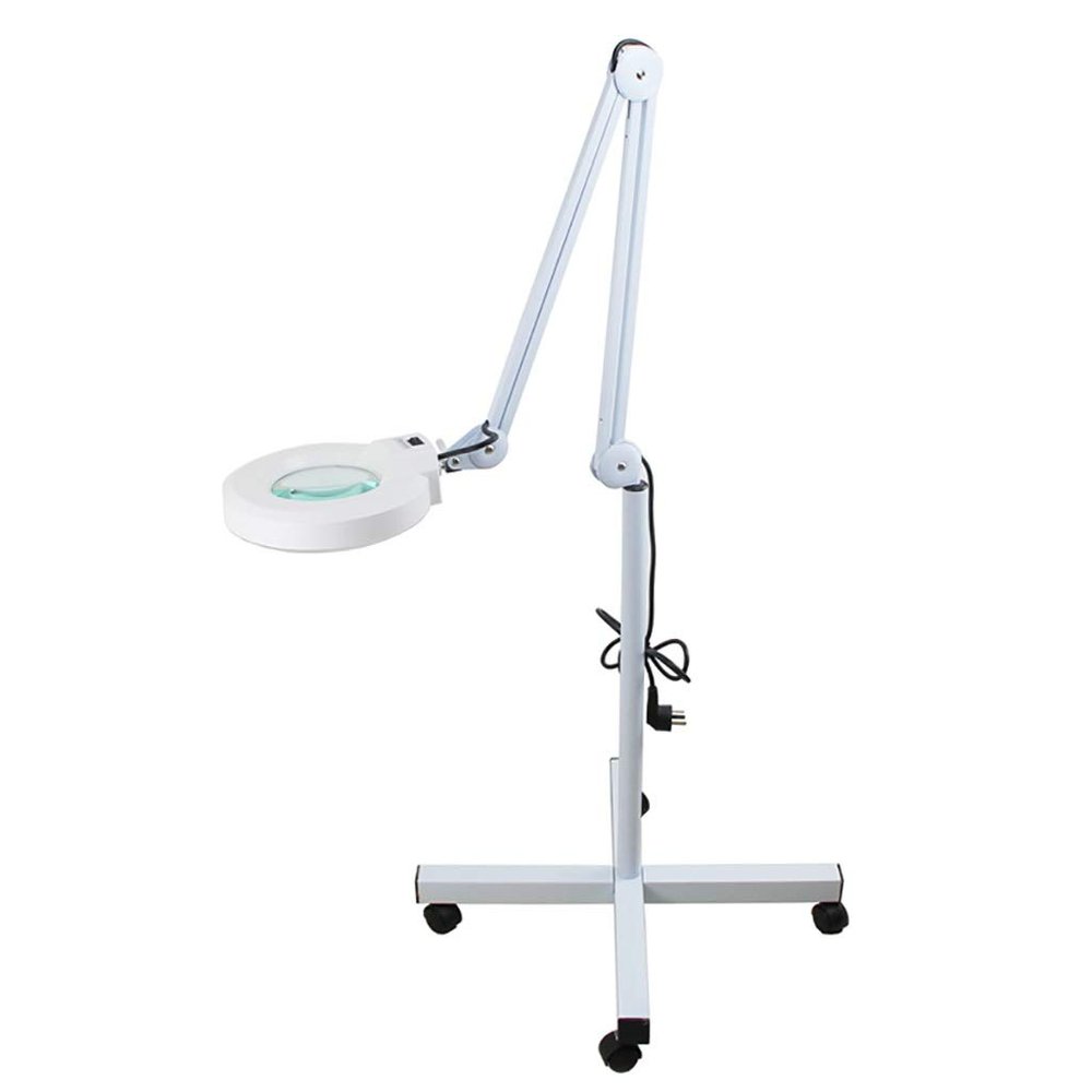 ElectroOptix Magnifying Glass with Light and Stand Hands Free, Adjustable Rolling Floor Stand Magnifier with 4 Wheels, White Facial Magnifying Lamp 5X,10x,15x for Reading, Repair, Beauty (Size : 5X)