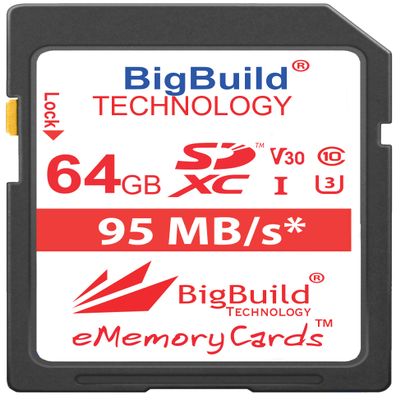 BigBuild Technology 64GB UHS-I U3 95MB/s Memory Card for Canon EOS D, M, R Series incl. M3/5/6/60/100, R, D-1200/1300/2000/200D/4000/77/800/80/9000/5DS/5D Mark IV/6D Mark II and More Camera