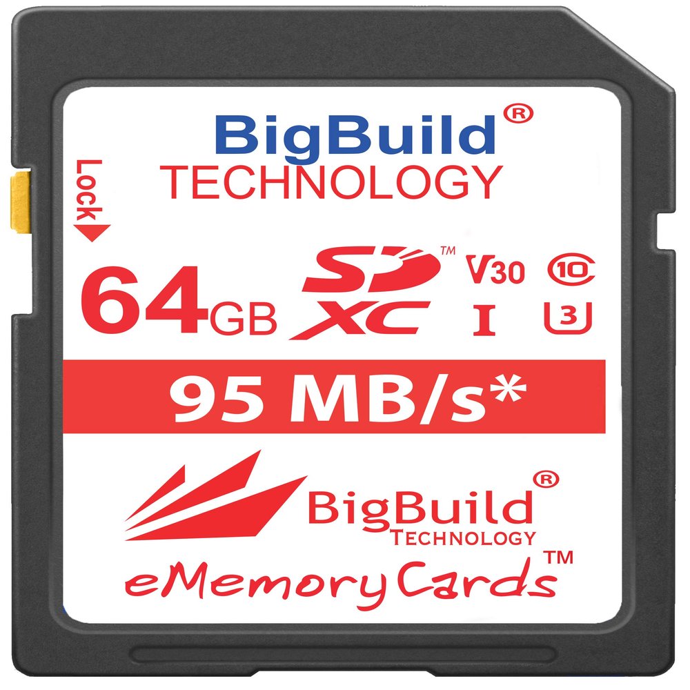 BigBuild Technology 64GB UHS-I U3 95MB/s Memory Card for Canon EOS D, M, R Series incl. M3/5/6/60/100, R, D-1200/1300/2000/200D/4000/77/800/80/9000/5DS/5D Mark IV/6D Mark II and More Camera