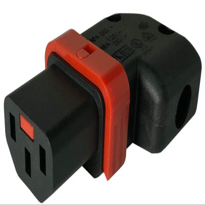 IEC Lock+ Rewireable (Left/Right Angle). The World's First Locking rewireable IEC320-C13 Connector. No More accidential unplugging or disconnections. Webber PA130100RBK