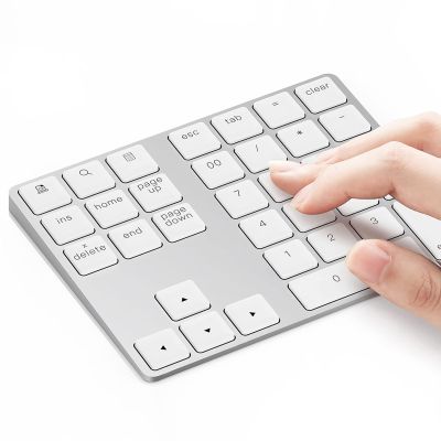 Lekvey Bluetooth Number Pad, Aluminum Rechargeable Wireless Numeric Keypad Slim 34-Keys External Numpad Keyboard Data Entry for Laptop, MacBook, MacBook Air/Pro, iMac, Windows, Surface Pro - Silver