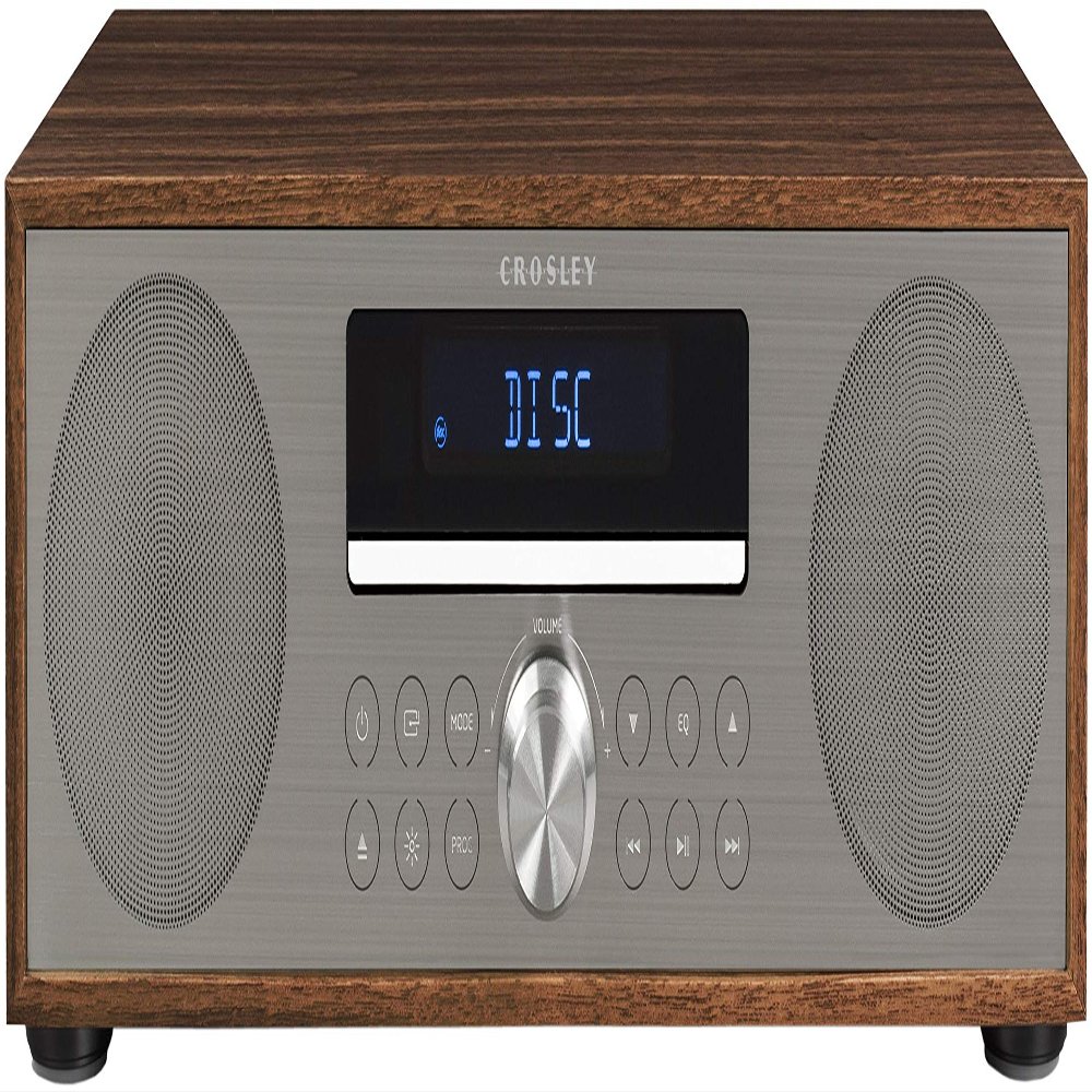 Crosley CR3501A-WA Fleetwood Bluetooth FM Clock Radio and CD Player, Walnut