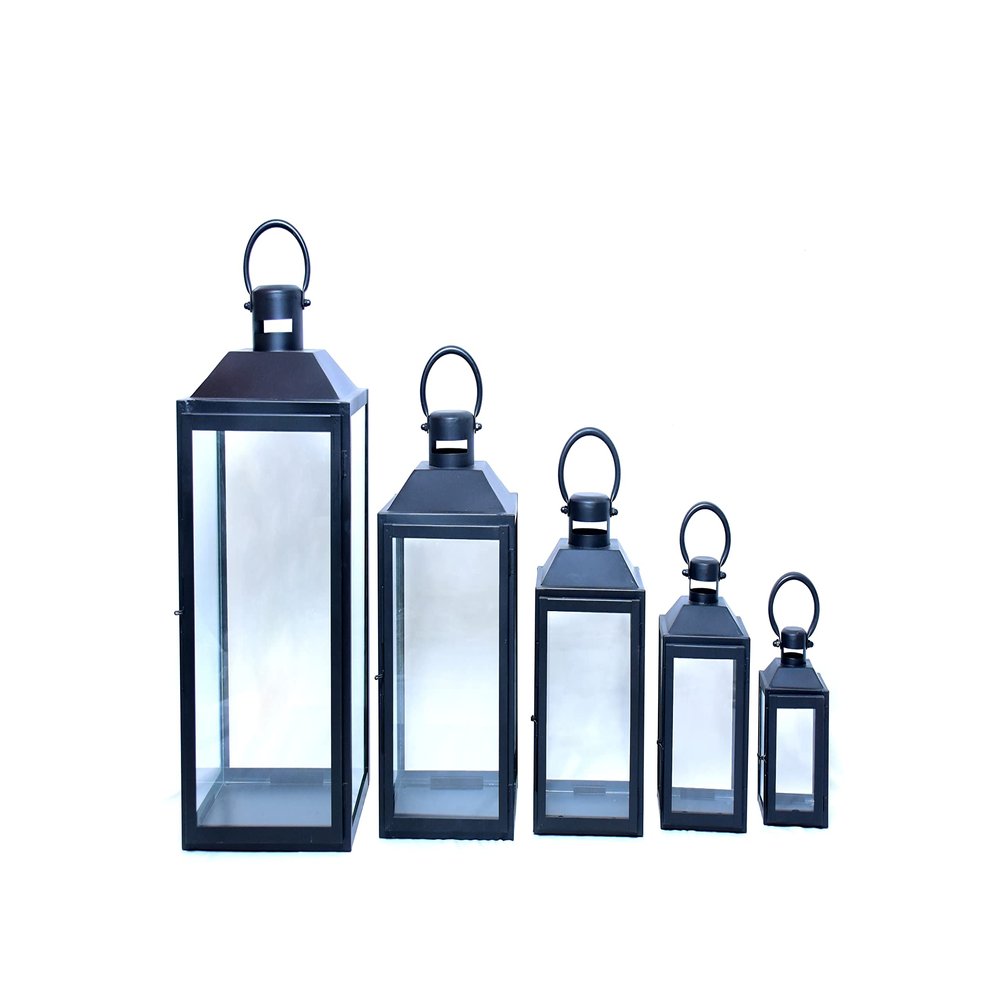 American Mantle Decorative Wood and Glass Candle Lanterns - 1 Large Piece (5, Black)