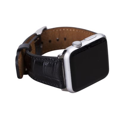 Croco Pattern Black Leather Band for Apple Watch
