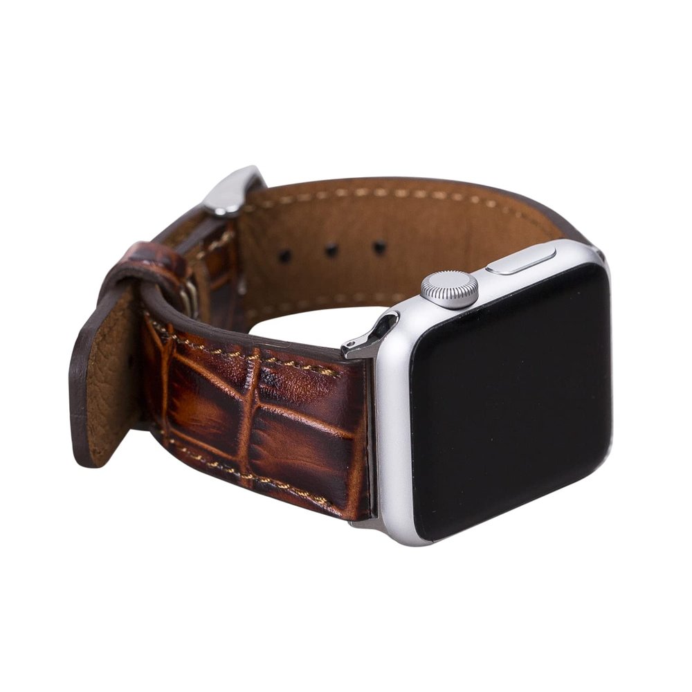 Croco Pattern Brown Leather Band for Apple Watch