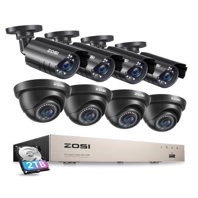 ZOSI 8CH 3K Lite Security Camera System Outdoor with 2TB Hard Drive, 8 Channel 1080P Wired DVR and 8 x 1080P HD Outdoor Weatherproof CCTV Cameras with AI Human/Vehicle Detection, Smart Playback