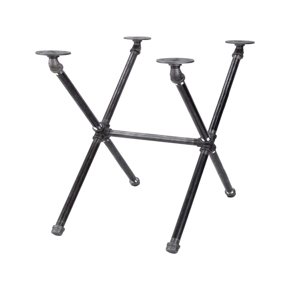 PIPE DECOR End Table Leg Set, Rustic Industrial Side Table Base Kit, Dark Grey Black Rough Pipes and Fittings Heavy Weight Construction, Criss Cross Design