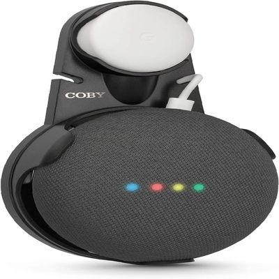 Coby Wall-Outlet Mount, Smart Speaker Holder, Nonslip Cable-Management Wall Mount for AC Power Outlets, Compatible with First- and Second-Gen Google Home Mini Speaker (Not Included), Black