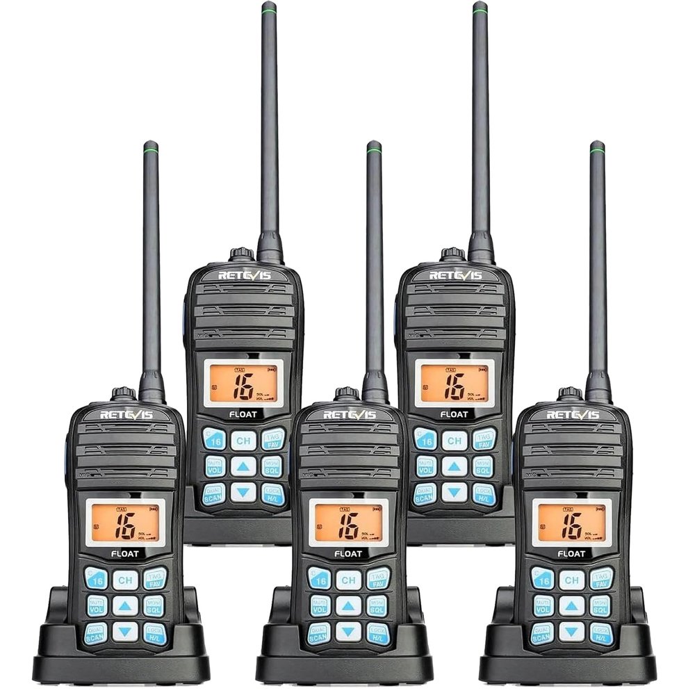 Retevis RT55 Marine Radio, Waterproof Floating Walkie Talkies Long Range,NOAA 16 CH Vibration Water Draining Handheld Radios Tri-Watch (5 Pack)