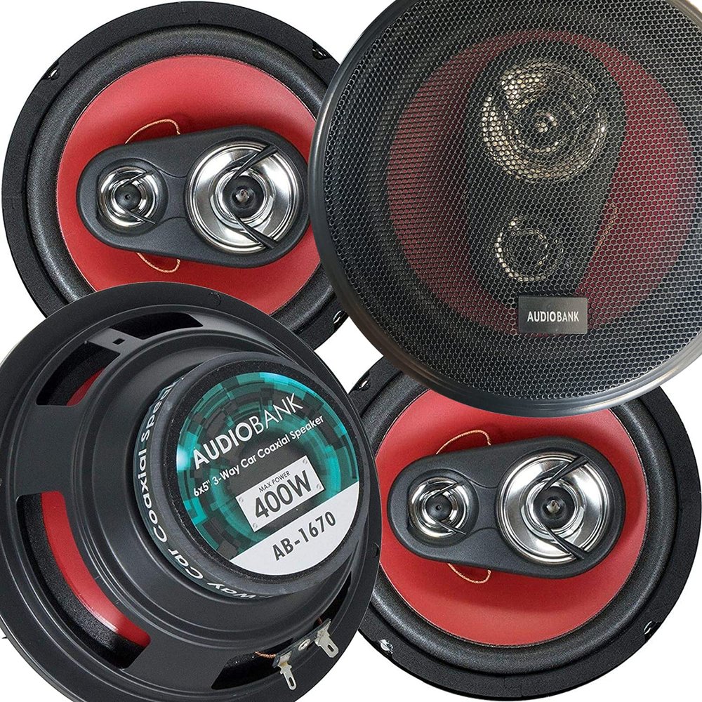2 Pairs of Audiobank 6.5" 400 Watt 3-Way Red Car Audio Stereo Coaxial Speakers - AB1670 (4 Speakers)
