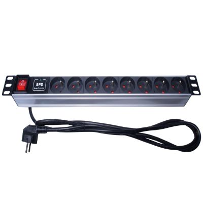 PremiumCord Power Distribution Unit for 19" Rack 1U, 8x230V, Power Distribution Unit, 2m Cable, Surge Protection, Switch