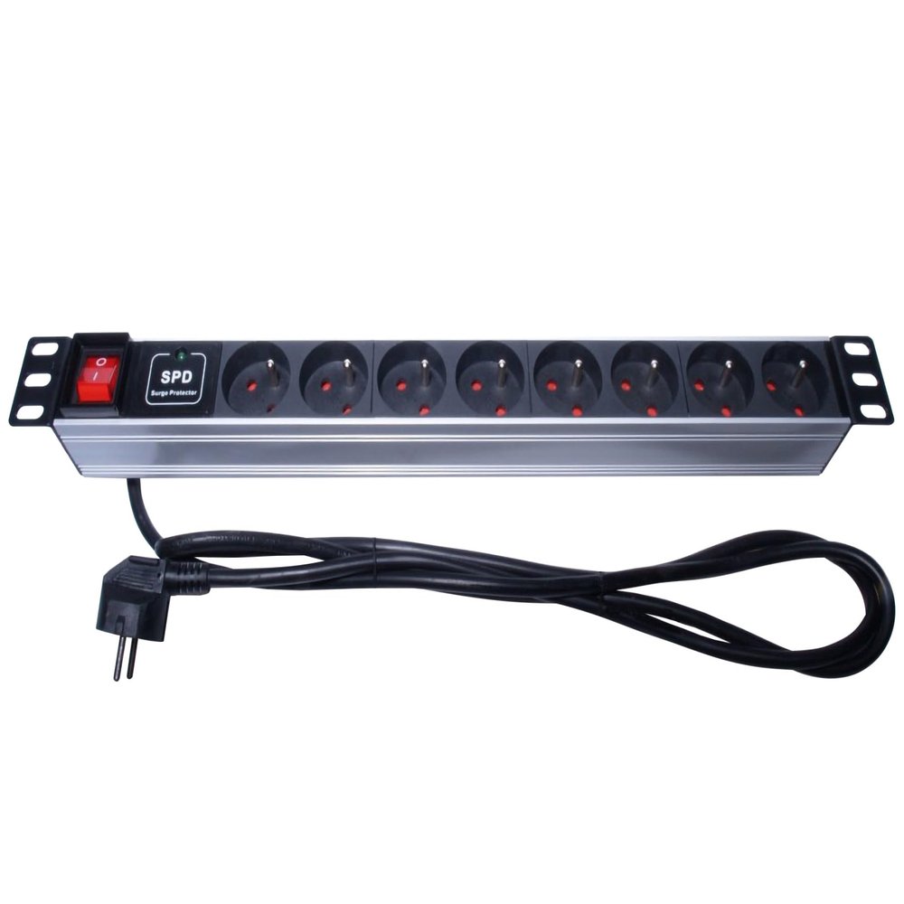 PremiumCord Power Distribution Unit for 19" Rack 1U, 8x230V, Power Distribution Unit, 2m Cable, Surge Protection, Switch
