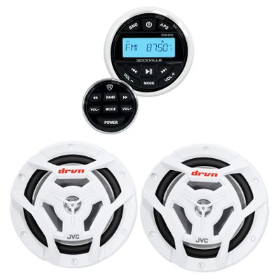 Rockville RGHR2 Marine Gauge Bluetooth USB Receiver+Remote+(2) JVC 6.5" Speakers