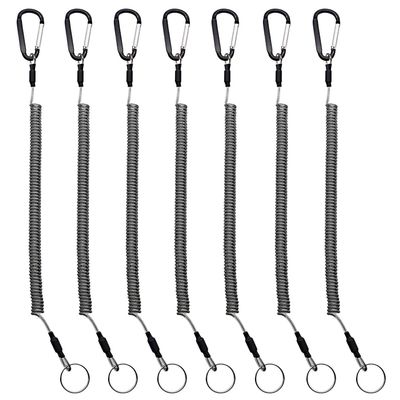 BB Hapeayou Coiled Lanyard (7pcs) Safety Retractable Coiled Tether with Carabiner for Fishing, Pliers, Boating, Tool (Black)
