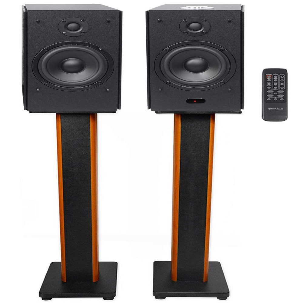 2 Rockville HD5 5" Bluetooth Bookshelf Home Theater Speakers+36" Stands - Black