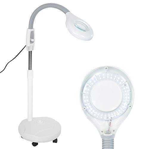 Salmue LED Magnifying Floor Stand Lamp, 3X Diopter Magnifying Lens Adjustable Height Bracket Cold Light Lamp & 5 Wheels Stable Base for Beauty Tattoo Microblading Makeup Reading Task Craf