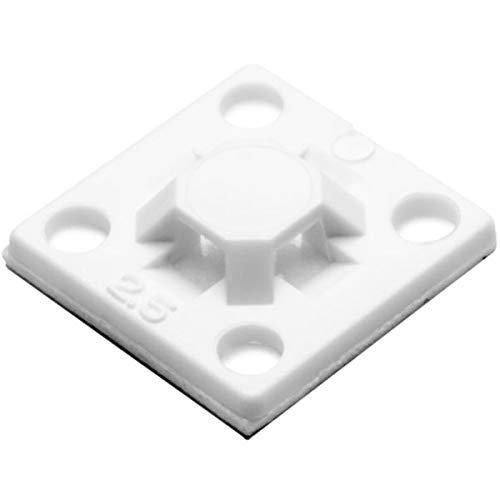 Hellermann Tyton, MB2.5A10C2, Adhesive Base.63" x .63".10" Max Tie Width.11" Hole Dia, PA66/SR T50, White, 52/pkg