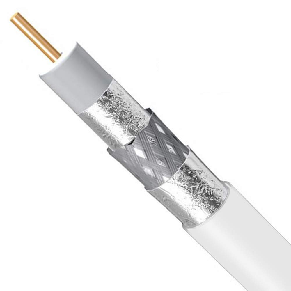 PHAT SATELLITE INTL - RG6 Coaxial Cable, 3X Shields 77% with Enhanced Shielding, 18AWG Solid Core, 75 Ohm, UL ETL, CATV HDTV Audio Video Bulk Coax Coil (500ft, White)
