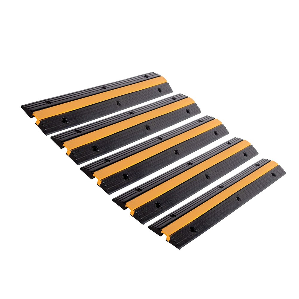 F COME 5 Pack Rubber Cable Ramp Hose Cable Protector Ramp 1 Channel 11000Lbs Load Capacity Traffic Speed Bump Wires Power Lines Extension Cord Cover for Indoor Outdoor