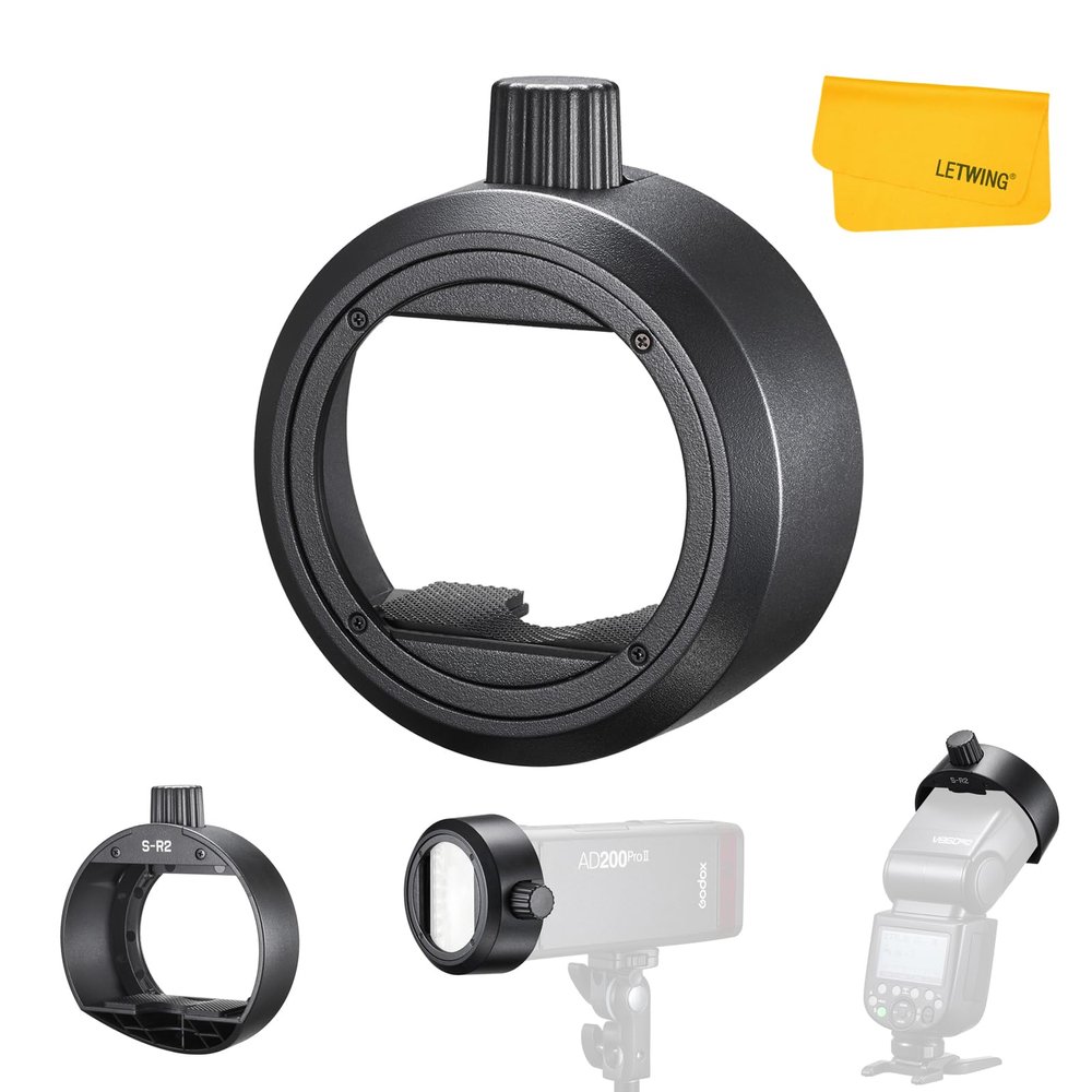GODOX S-R2 Round Head Accessories Adapter for Godox AD200 AD200 Pro II, Godox V860III, V850II, TT685II, TT600, TT520II, TT520III, Combination with AK-R1 to Achieve Creative Lighting Effects
