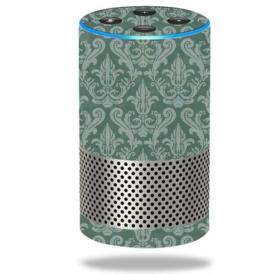 MightySkins Skin Compatible with Amazon Echo (2nd Gen) - Teal Damask | Protective, Durable, and Unique Vinyl Decal wrap Cover | Easy to Apply, Remove, and Change Styles | Made in The USA