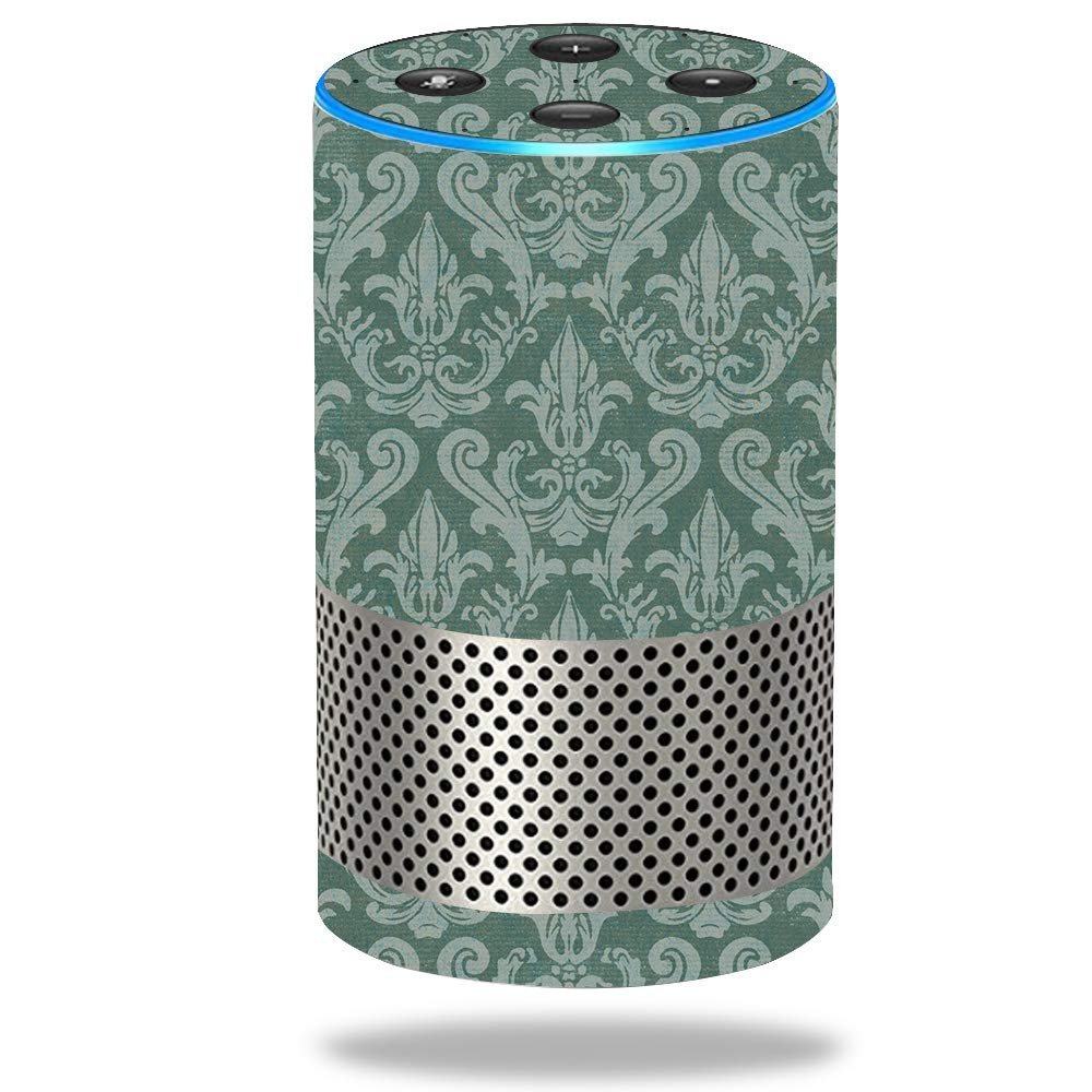 MightySkins Skin Compatible with Amazon Echo (2nd Gen) - Teal Damask | Protective, Durable, and Unique Vinyl Decal wrap Cover | Easy to Apply, Remove, and Change Styles | Made in The USA