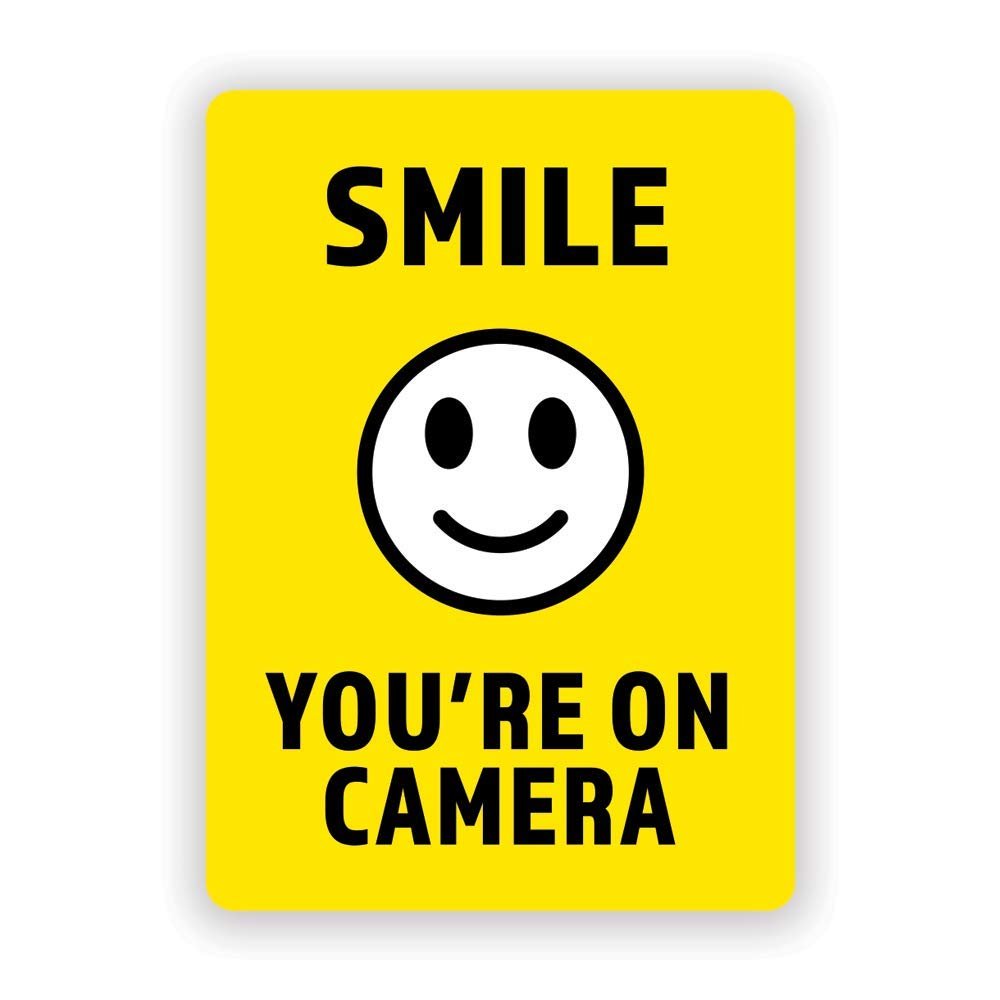 2-Pack Smile You're on Camera Vinyl Decal Sticker | 5-Inch by 7-Inch | Highly Visible | Premium Quality Vinyl Decal | Laminated with UV Protective Laminate | PD2743