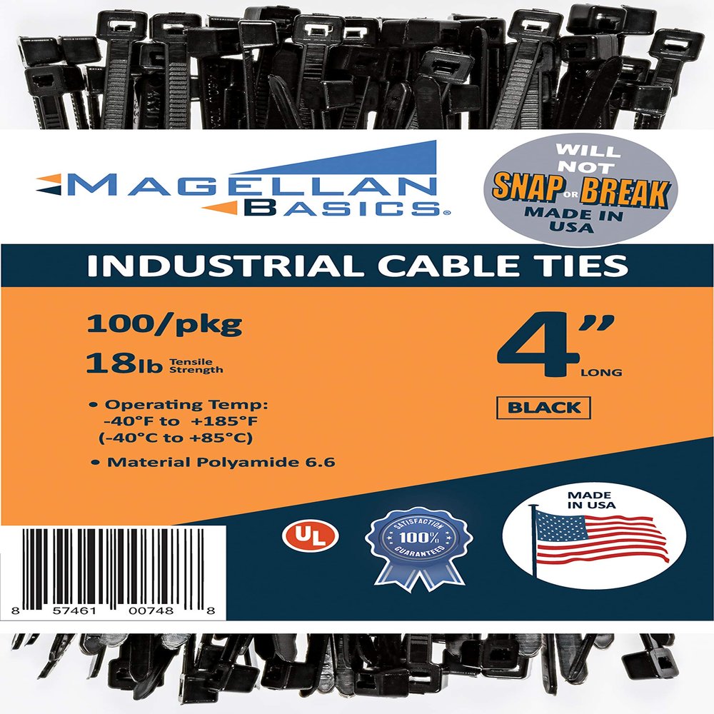 100 Pack Cable Zip Ties Heavy Duty"Made in the USA" 4 inch, Black (Made in the USA will not Break or Snap)
