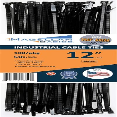 100 Pack Cable Zip Ties Heavy Duty"Made in the USA" 8 inch, Black (Made in the USA will not Break or Snap)