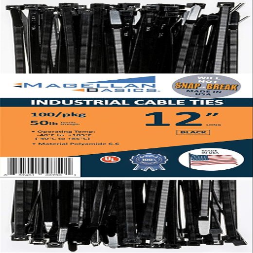 100 Pack Cable Zip Ties Heavy Duty"Made in the USA" 8 inch, Black (Made in the USA will not Break or Snap)