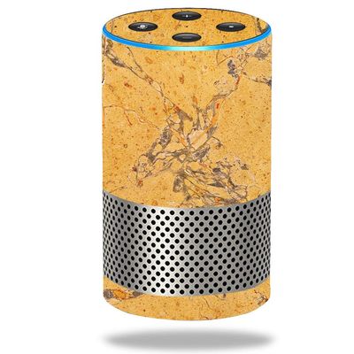 MightySkins Skin Compatible with Amazon Echo (2nd Gen) - Saffron Marble | Protective, Durable, and Unique Vinyl Decal wrap Cover | Easy to Apply, Remove, and Change Styles | Made in The USA