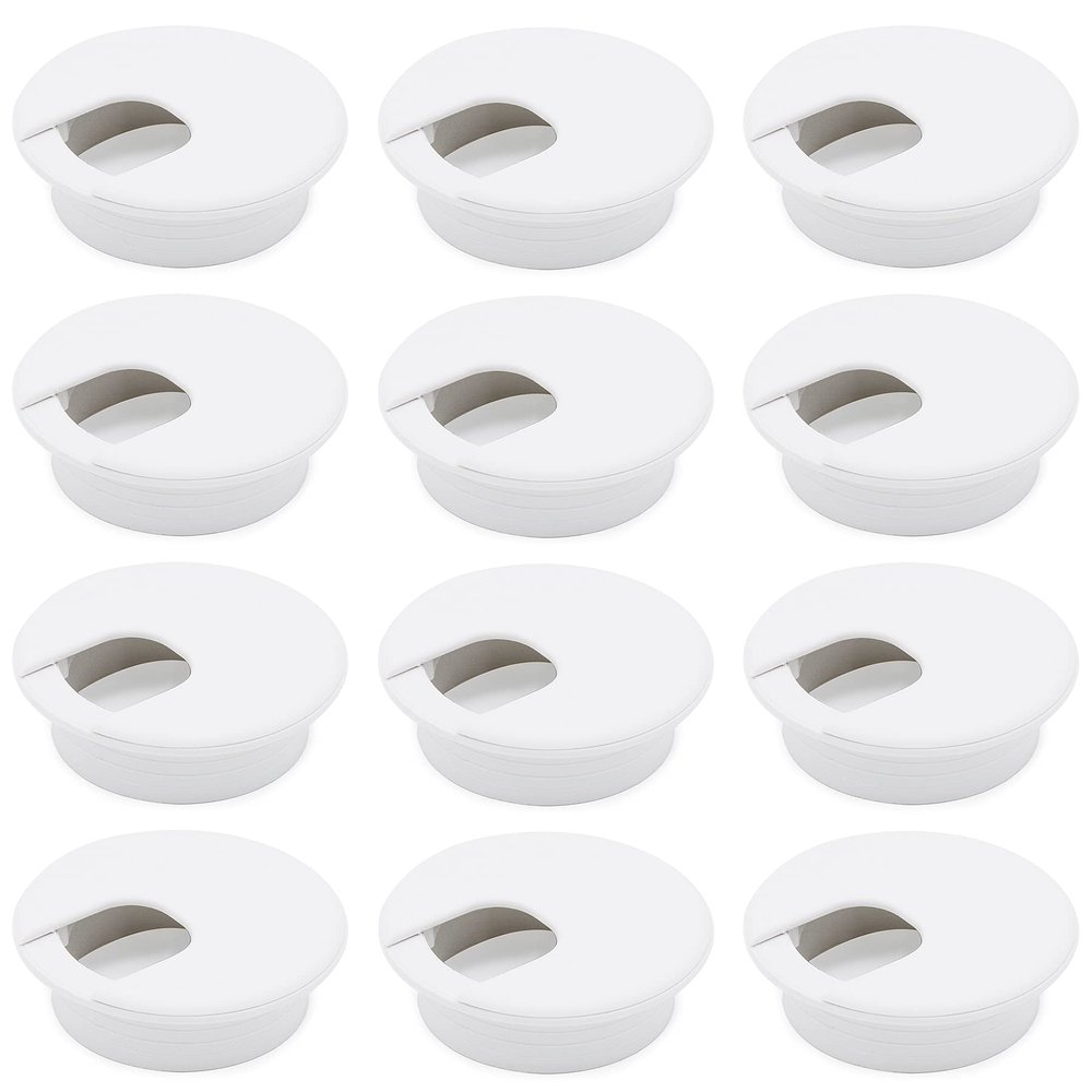 Famgee 12 Pack 2 Inch Desk Grommet Kit Wire Cable Hole Cover Organizer Plastic Cover for Office Cord Management (White)