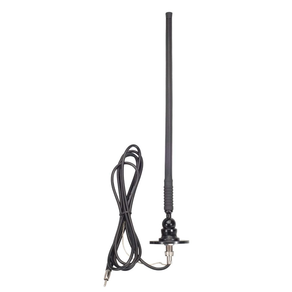 Rubber Antenna AM/FM for Car, RVs, Boat - 15" with 96" Cable, 180-degree Swivel Base