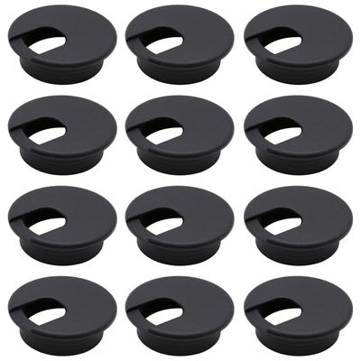 Famgee 12 Pack 2 Inch Black Desk Grommet Kit Wire Cable Hole Cover Organizer Plastic Cover for Office Cord Management (Black)